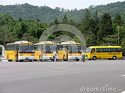 South Korean School Buses in parking lot