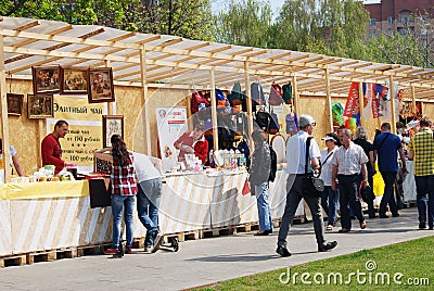Souvenirs for sale in Muzeon park in Moscow.