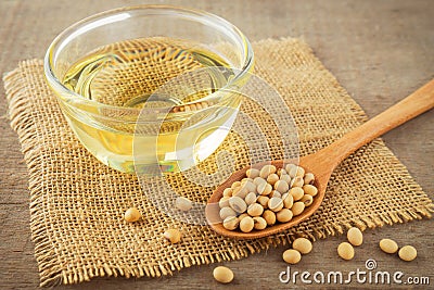 Soy beans and oil on sack