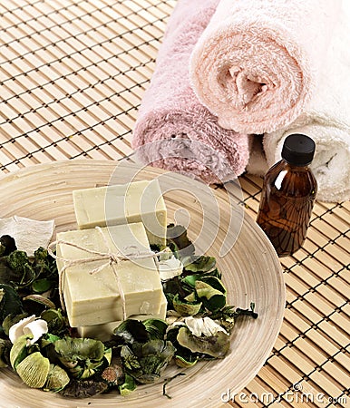 Spa organic soap and massage oil