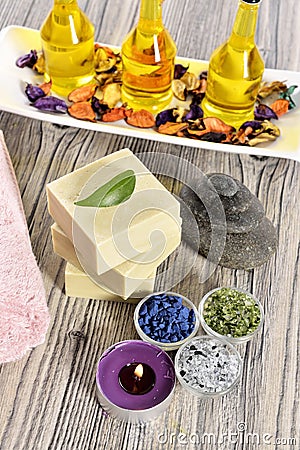 Spa organic soap, stone and candle