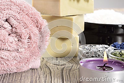 Spa organic soap, stone and candle