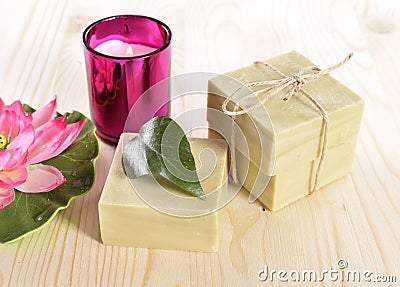 Spa organic soap, towel and candle