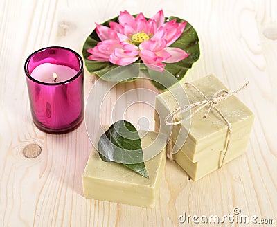 Spa organic soap, towel and candle