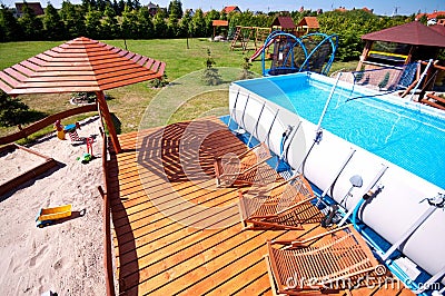Spacious backyard with swimming pool
