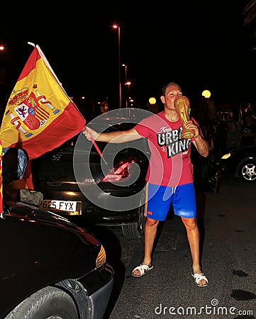 Spanish fans celebrating football world champion