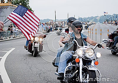 Spectators Wave US Flags During Rolling Thunder