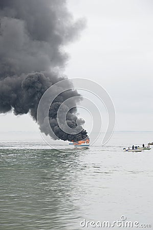 Speed boat on fire in Tarakan, Indonesia