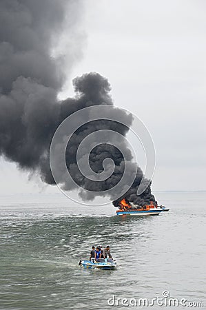 Speed boat on fire in Tarakan, Indonesia