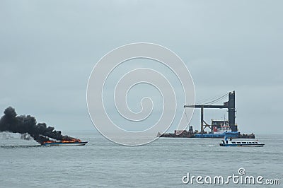 Speed boat on fire in Tarakan, Indonesia