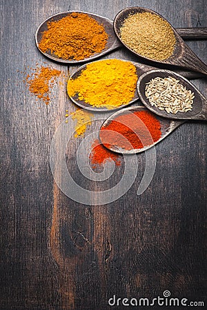 Spice Turmeric, paprika, coriander, masala. Spices
