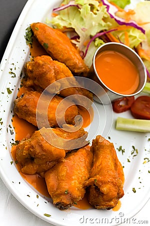 Spicy Buffalo Wings with Blue Cheese Dip Celery an
