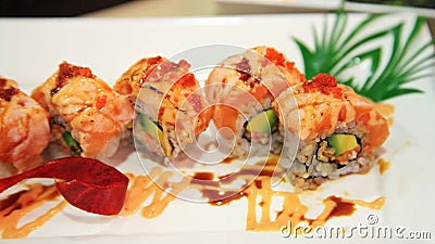 Spicy salmon sushi rolls