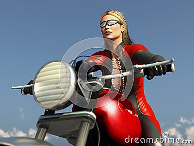 Sport woman racing on motorcycle