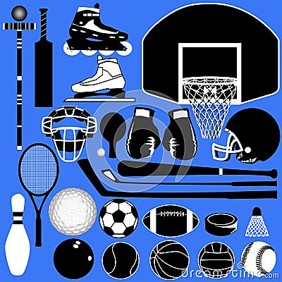 Sports balls and equipment in vector