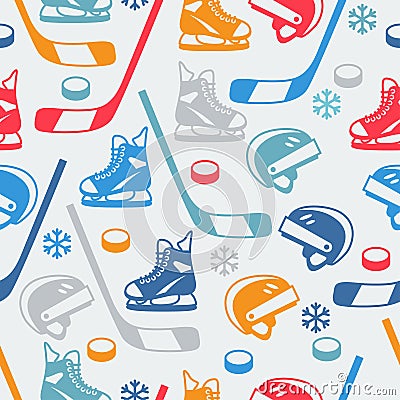 Sports seamless pattern with hockey equipment flat