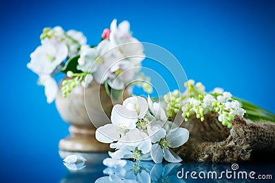 Spring bouquet of lily of the valley and apple blossom