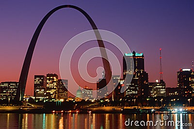 St. Louis, MO skyline and Arch at night