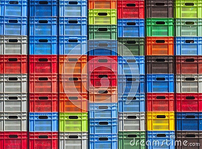 Stack of colorful plastic boxes