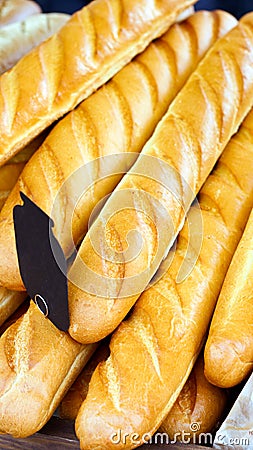Stack of fresh French bread sticks