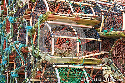 Stack of lobster crab pots traps