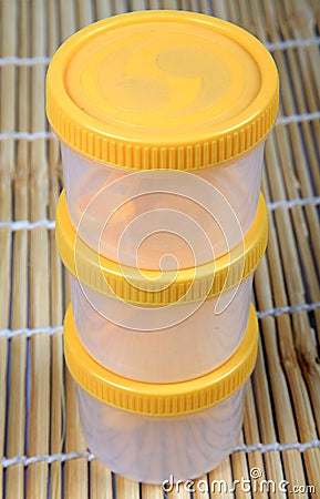 Stacked plastic containers