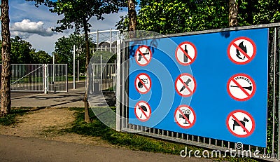 stadium rules billboard gate