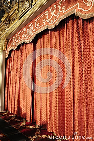 Stage curtain closed before the show