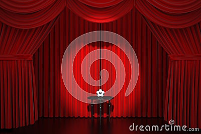 Stage curtain with soccer ball