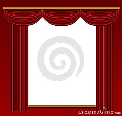 Stage curtains with ornate backdrop and wall.