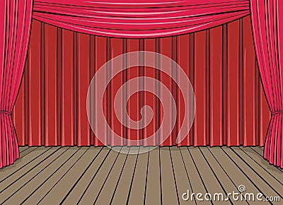 Stage and red curtain