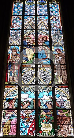 Stained Glass Inside Cathedral of St Barbara in Kutná Hora, Czech