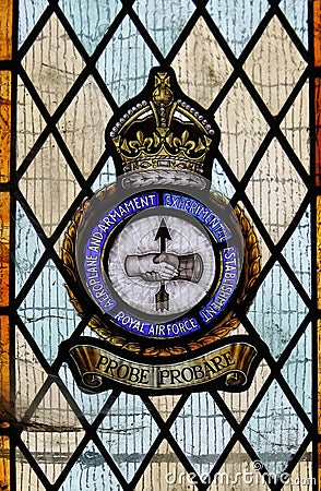 Stained glass window commemorating British Aeroplane and Armaments Experimental Establishment of WW2