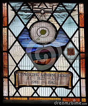 Stained glass window commemorating British development of airborne radar and H2S in WW2