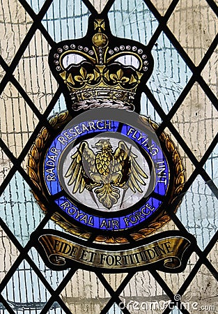 Stained glass window commemorating British Radar Research Flying Unit