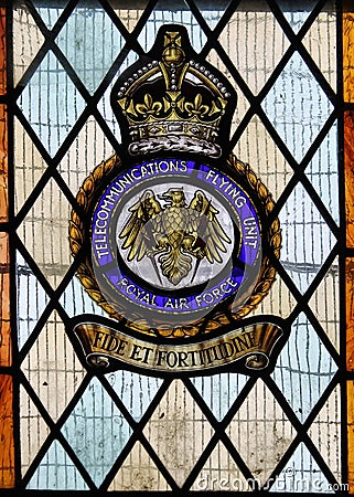 Stained glass window commemorating British Telecomms Flying Unit of WW2
