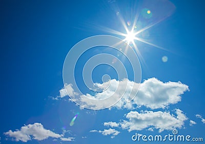 Star-shaped sun in blue sky