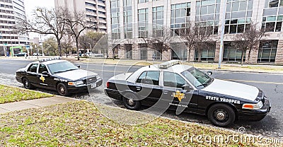 State troopers cars parked in University of Texas at Austin campus.