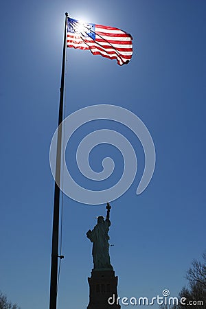 Statue of Liberty and American Flag