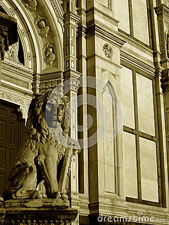 Statue of lion and the church