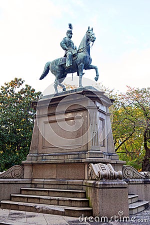 Statue of warrior on horse in Ueno
