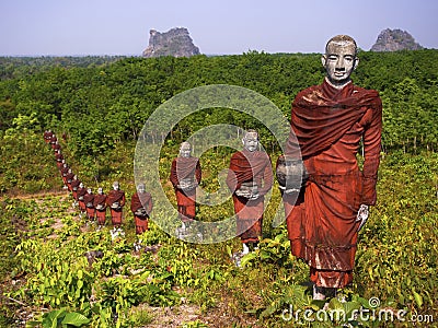 Statues of Buddhist Monks in the Forest, Mawlamyine, Myanmar