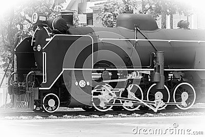 Steam Engine Locomotive, B&W