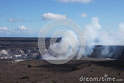 Steam plume rising from active volcano