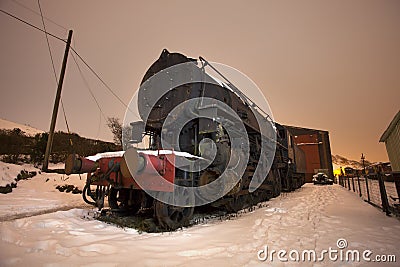 Steam train in snow