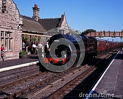 Steam train in station, Bridgnorth, UK.