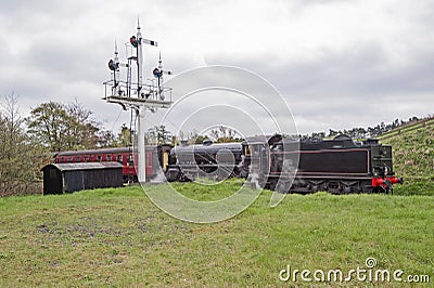 Steam train traveling through countryside