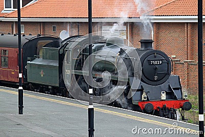 Steam train in Whitby station, North Yorkshire.