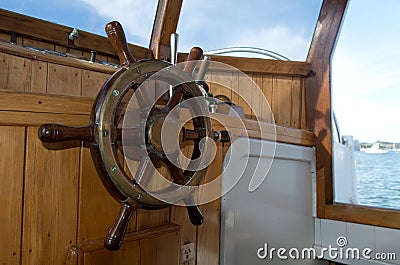 Steering wheel of old boat