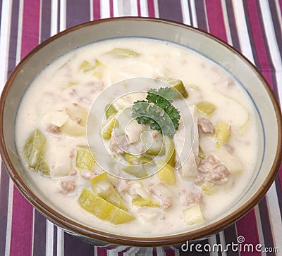 Stew of meat, leek and cheese